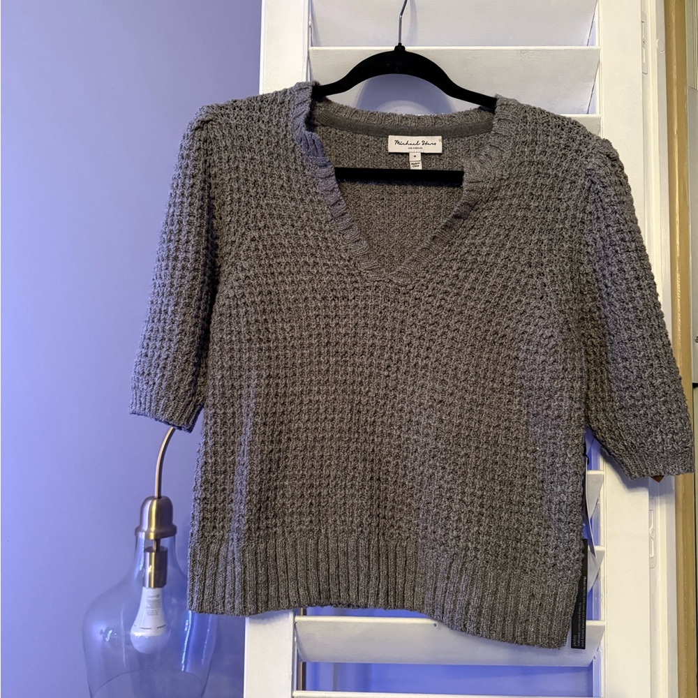 NWT | Michael Stars Gray Textured V-Neck Sweater
